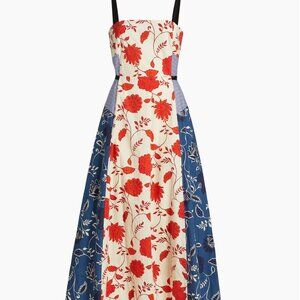 NWT Tanya Taylor Tavira Patchwork Maxi Dress Size 12 Cream Tomato Stripe Multi